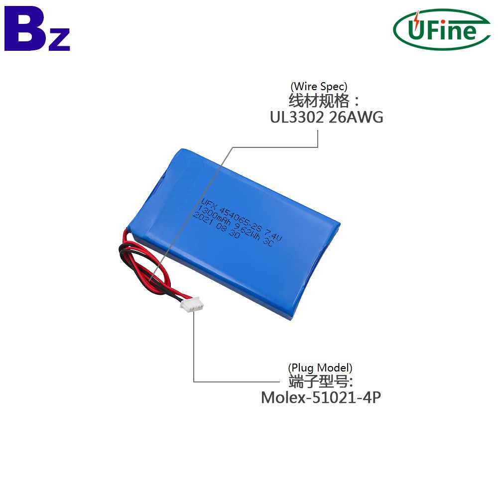 454065-1P2S_7.4V_1300mAh_3C_Rate_Li-ion_Polymer_Battery_Pack-2